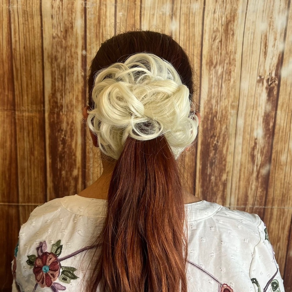Ash Blonde Messy Bun Hairpiece Scrunchie Curly Updo Extension Elastic Tie